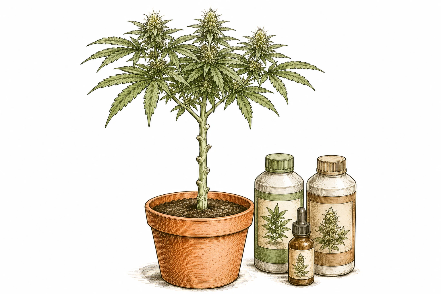 Cannabis Lollipopping Bild 5 — In der zweiten Blütewoche nach dem Lollipopping zeigen sich bereits deutliche Blütenansätze an den oberen Kolas