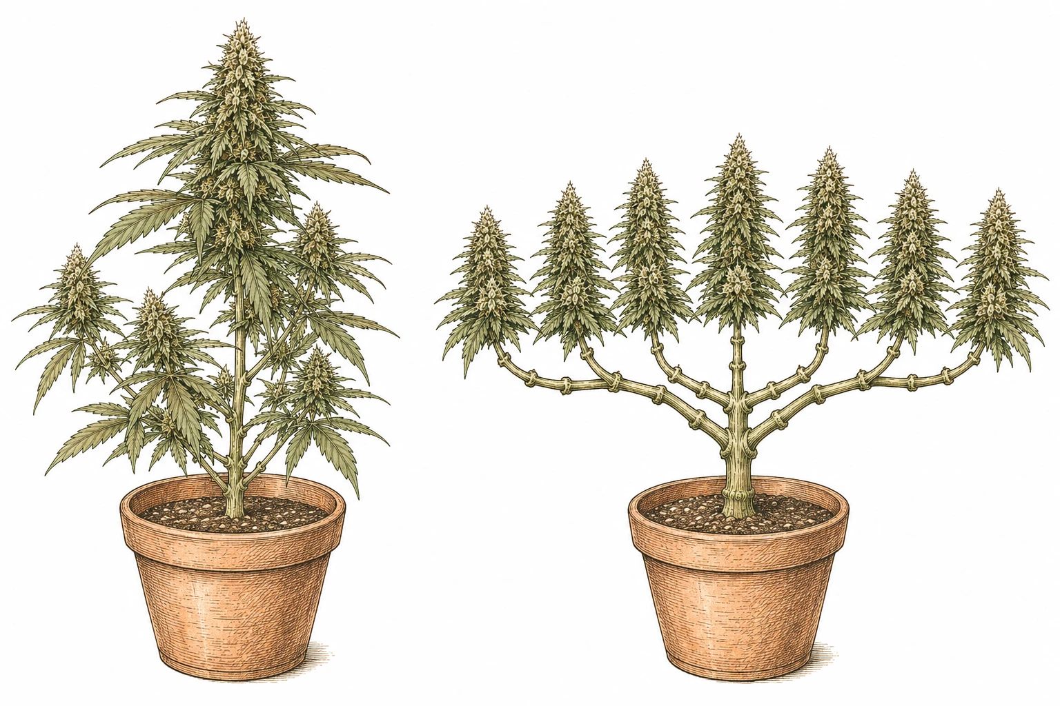 Cannabis Mainlining Bild 1 — Ohne Training dominiert eine Kola den Wuchs (links)