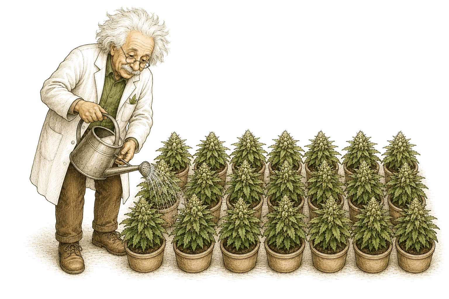 Cannabis Sea of Green Bild 5 — In einem dichten SoG-Setup ist gleichmäßiges Gießen wichtig, da die Töpfe nah beieinanderstehen