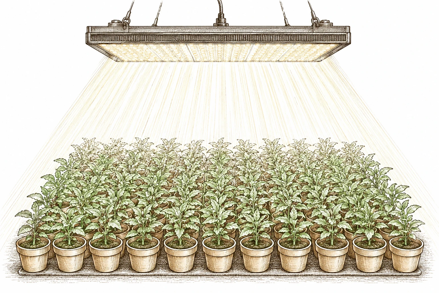 Cannabis Sea of Green Bild 8 — Ein LED-Panel bestrahlt die flache, gleichmäßige Canopy eines SoG-Setups besonders effizient