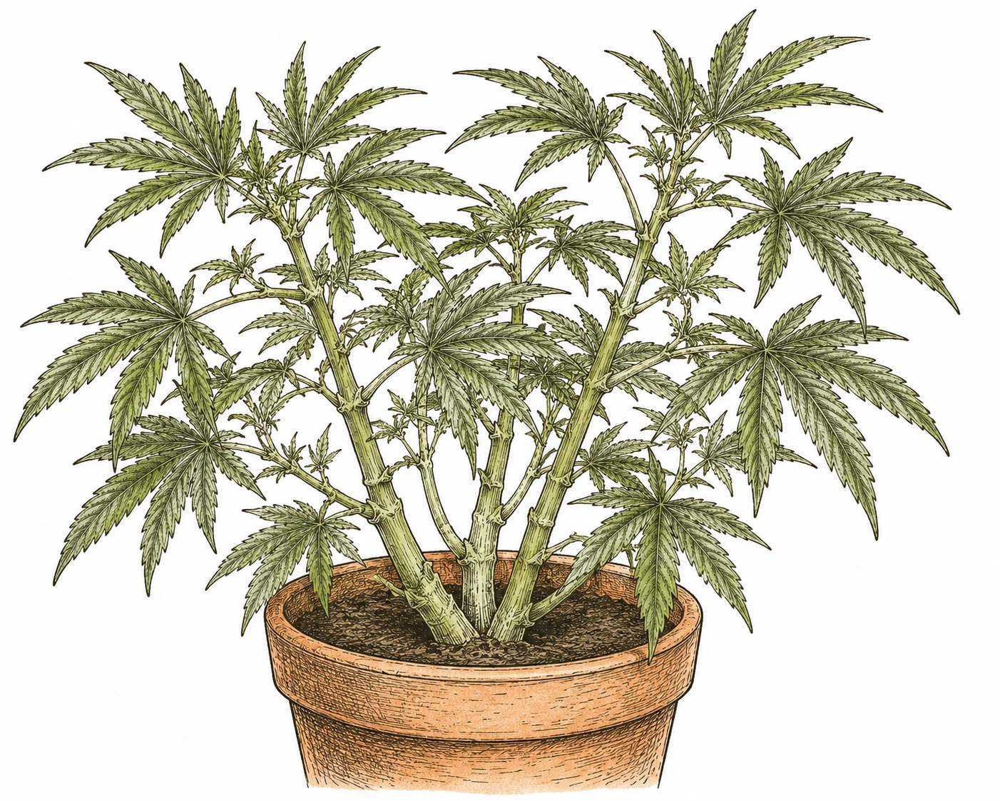 Cannabis Super Cropping Bild 2 — Ideal für Super Cropping sind Äste in der späten Vegetationsphase, wenn die Stängel dick genug und noch flexibel sind