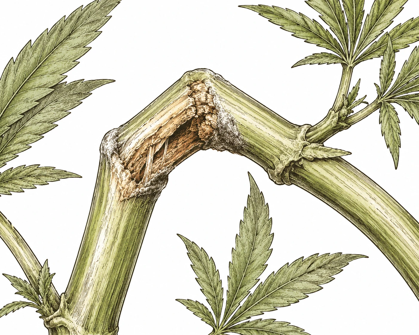 Cannabis Super Cropping Bild 5 — Wird zu fest gequetscht, entsteht eine offene Verletzung