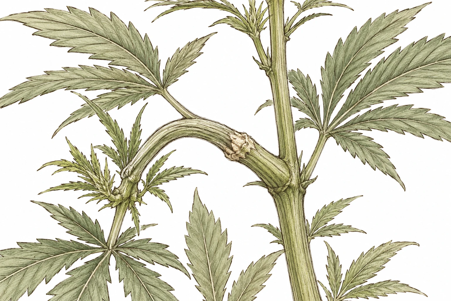 Cannabis Super Cropping Bild 7 — Fünf Tage nach dem Super Cropping bildet sich am Knickpunkt bereits ein heilender Kallus-Knoten