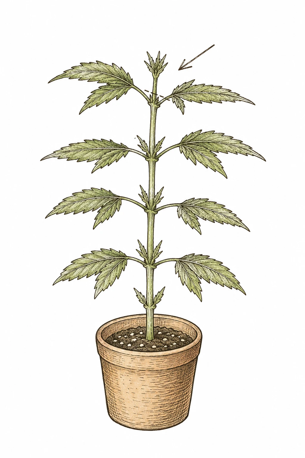 Cannabis Topping Bild 3 — Ideal ist ein Sämling mit mindestens fünf sichtbaren Nodien