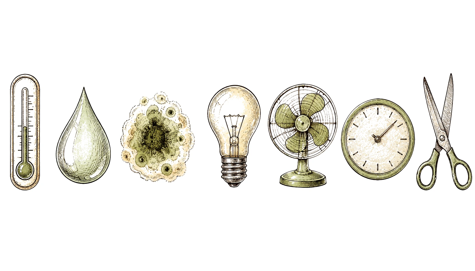 Cannabis Trocknungsfehler Symbole Thermometer Schimmel Ventilator