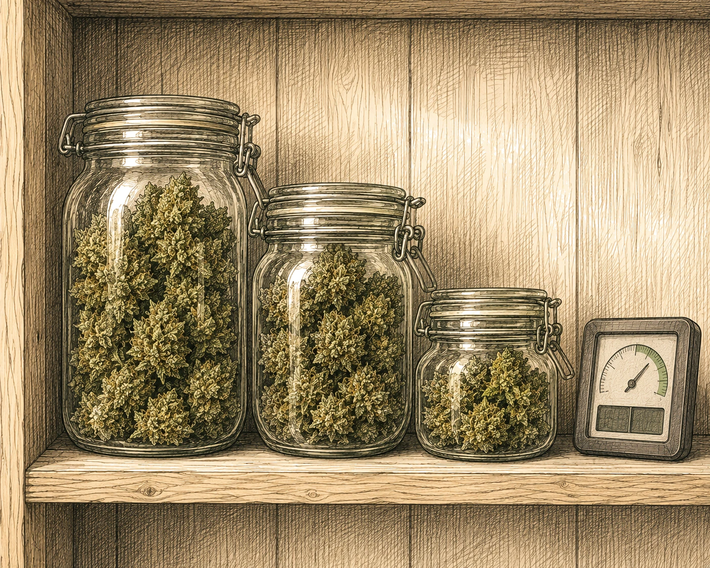 Cannabis Weckgläser Curing Regal Hygrometer