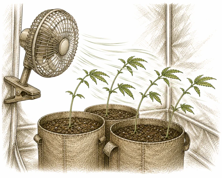Dünne Stiele: Kleiner Ventilator im Grow-Zelt