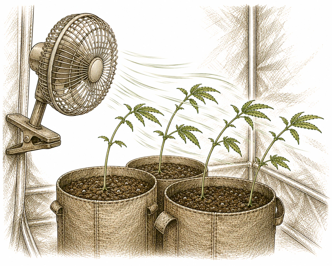 Dünne Stiele: Kleiner Ventilator im Grow-Zelt