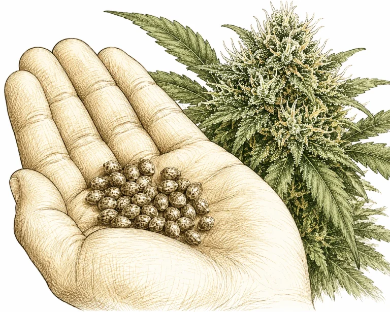 Feminisierte Cannabis Samen in der Hand blühende Pflanze