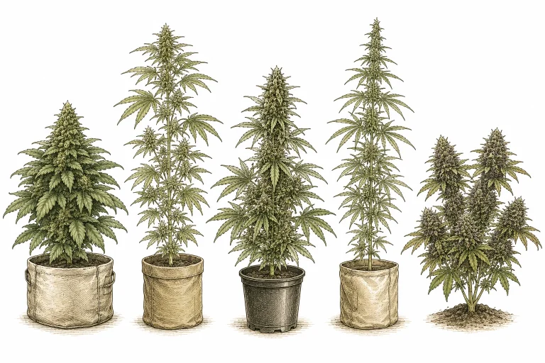 Fünf Cannabis Sorten Übersicht Collage Infografik
