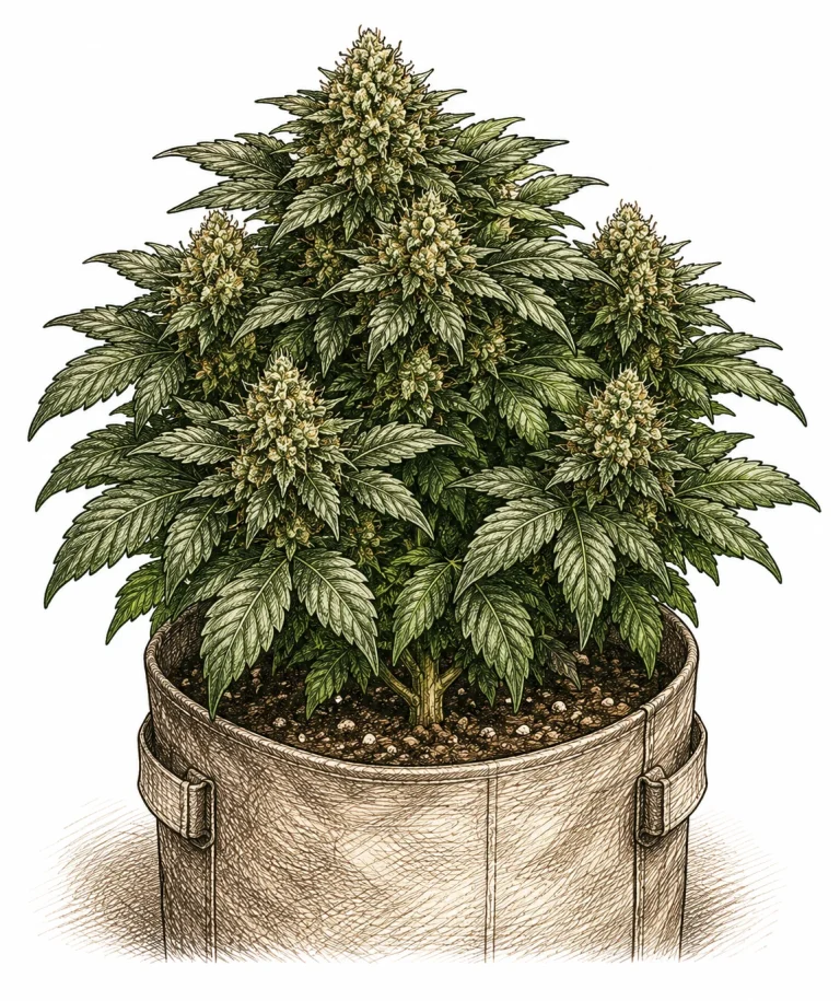 Indica-dominante Sorte dichte Blüte breite Blätter