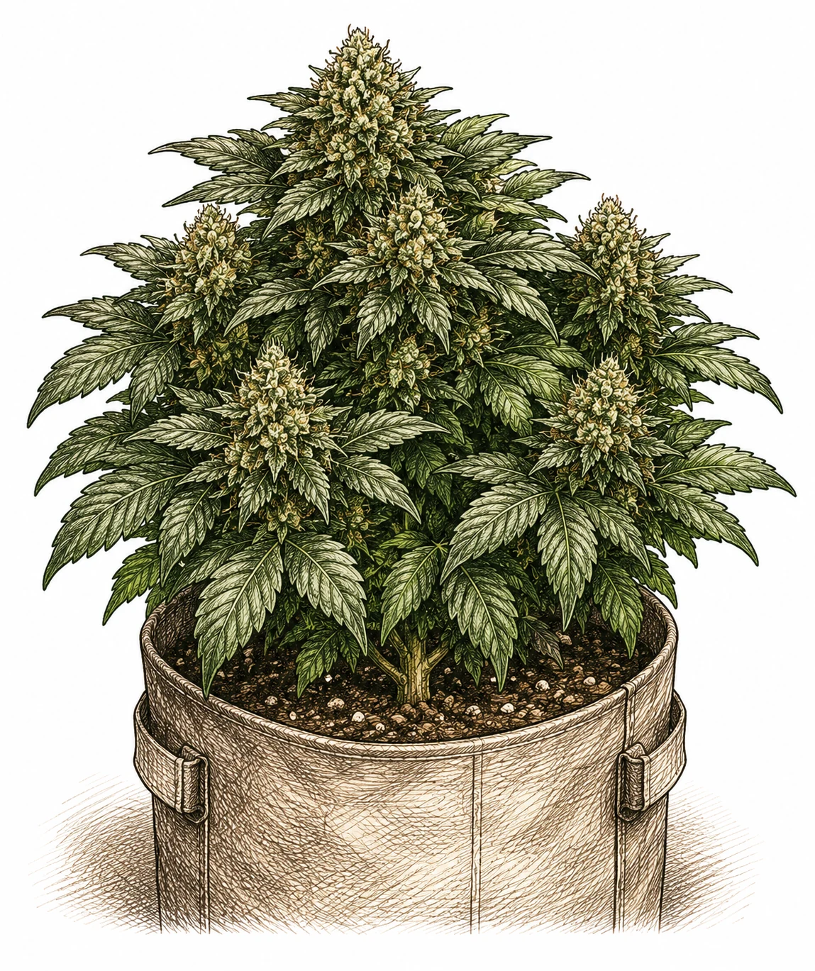 Indica-dominante Sorte dichte Blüte breite Blätter