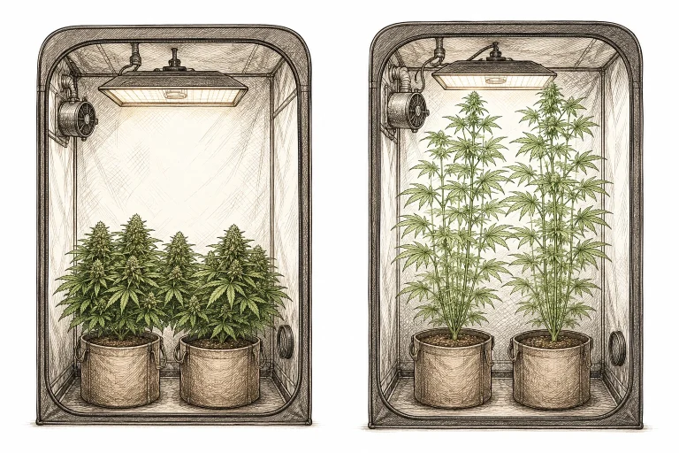 Indica kompakter Wuchs vs. Sativa Hochwuchs im Growzelt