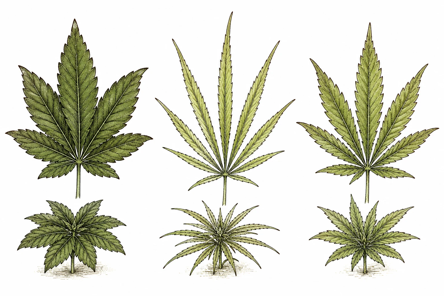 Indica Sativa Hybrid Unterschied Blattform Infografik