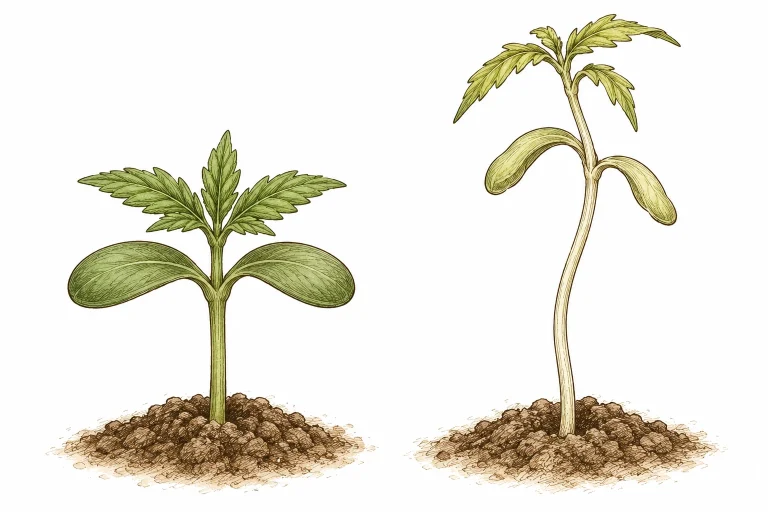 Cannabis Keimling gesund vs. etioliert Vergleich