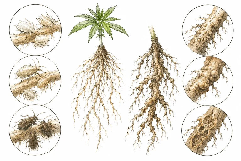 Wurzelläuse Cannabis: Grafische Darstellung verschiedener Wurzellaus-Arten unter dem Mikroskop