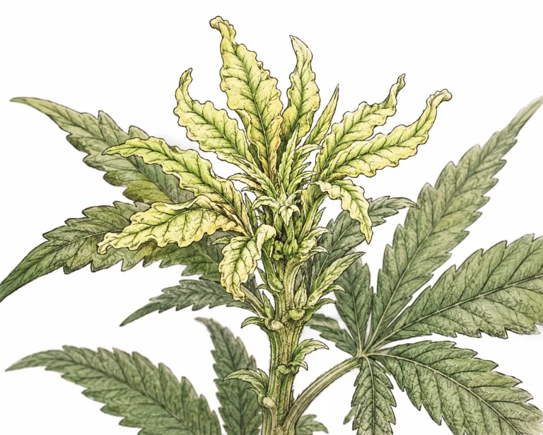 Zinkmangel Cannabis junge Blätter Nahaufnahme