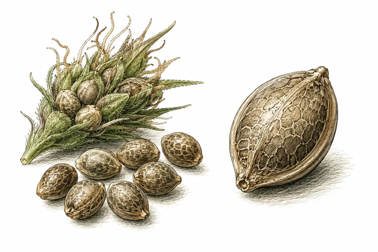 Nahaufnahme von Cannabis-Samen aus einer zufällig besamten Bud