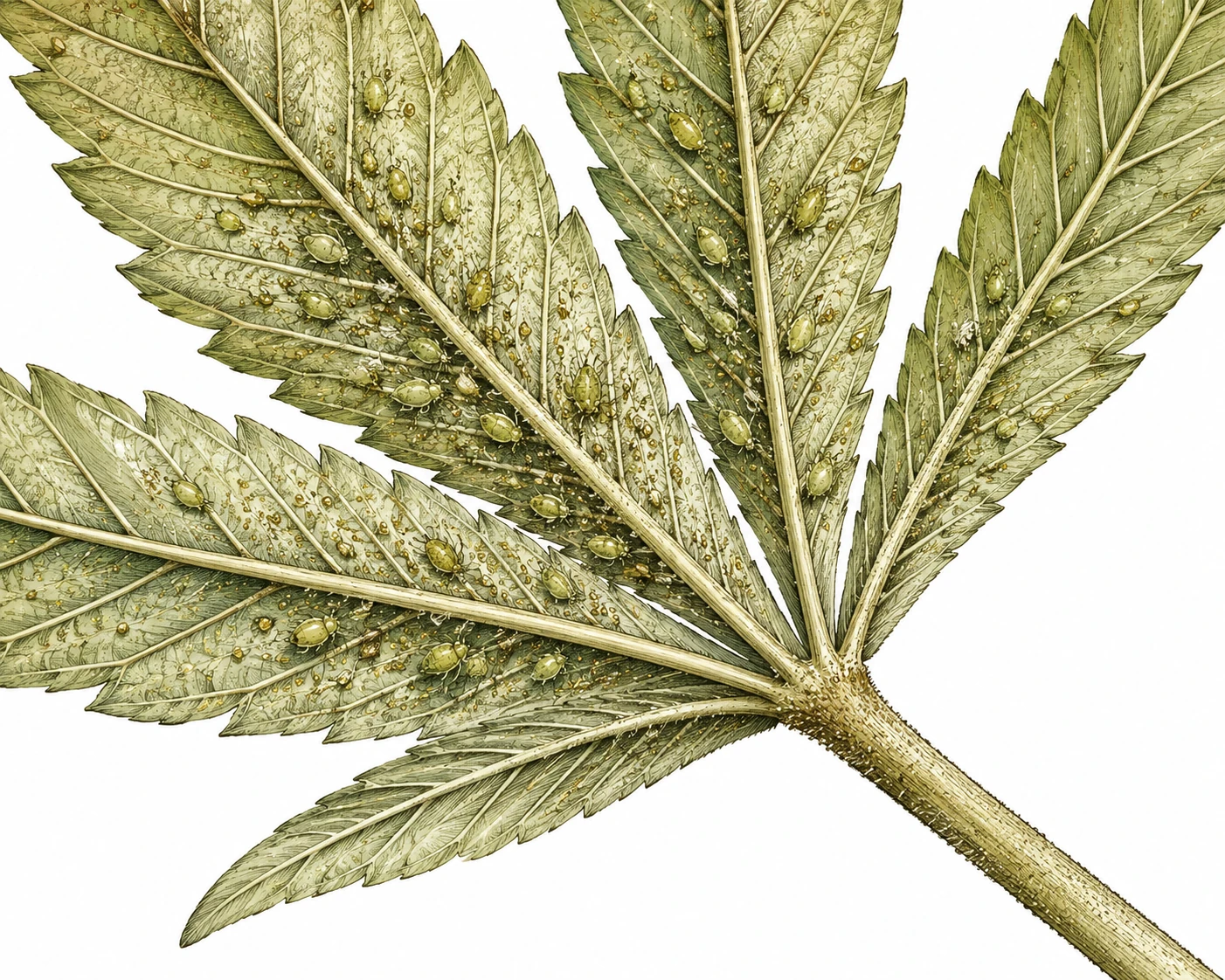 Blattläuse Cannabis erkennen – Honigtau auf der Blattunterseite