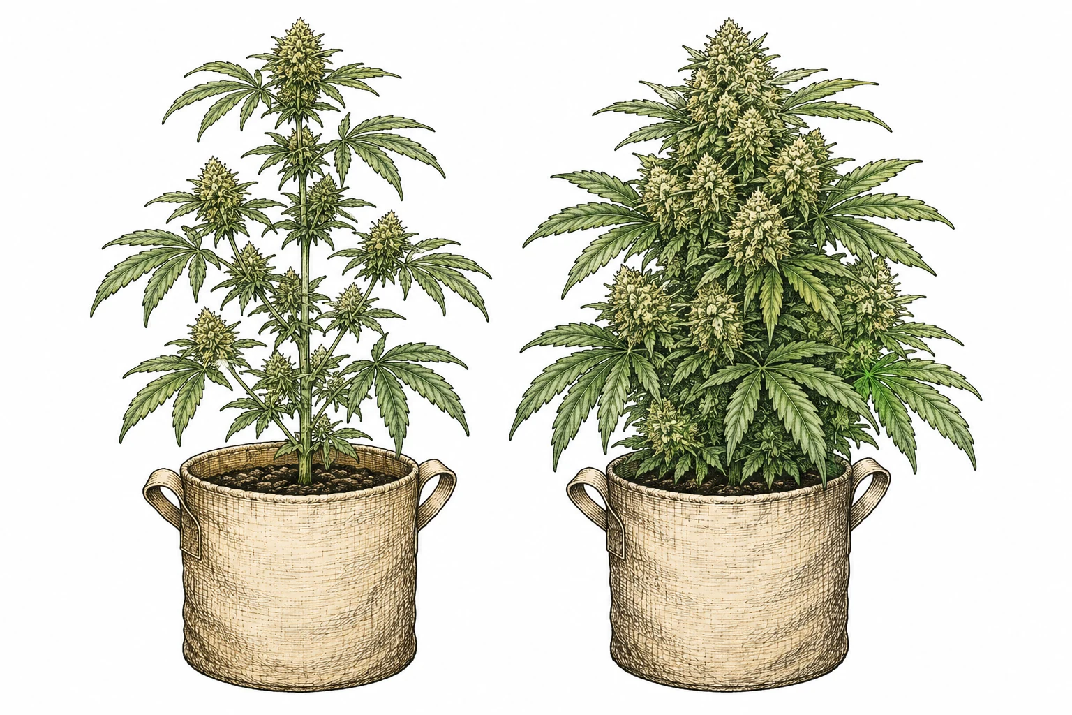 Cannabis Pflanzen im Vergleich: ohne und mit CO2-Anreicherung im Grow