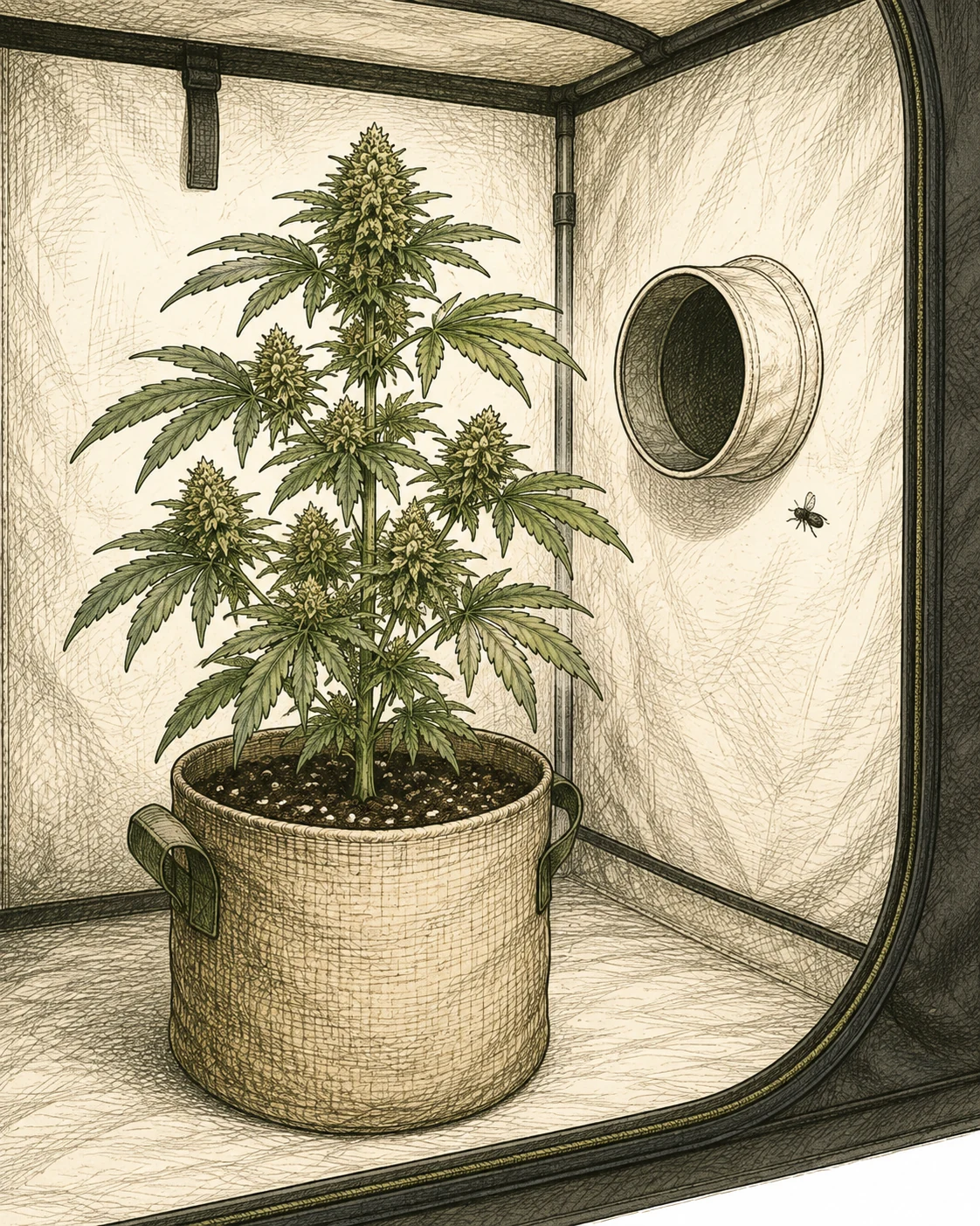Lueftungsoeffnungen einer Cannabis Growbox als moegliche Eintrittswege fuer Minierfliegen