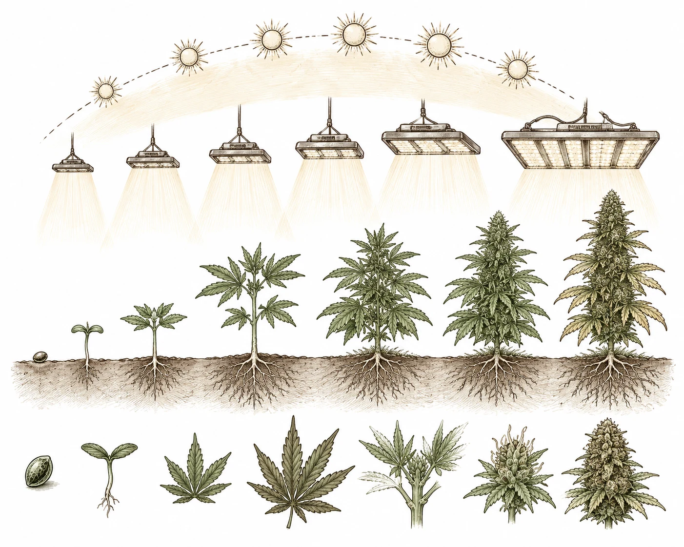 DLI Lichtbedarf über die Cannabis Wachstumsphasen