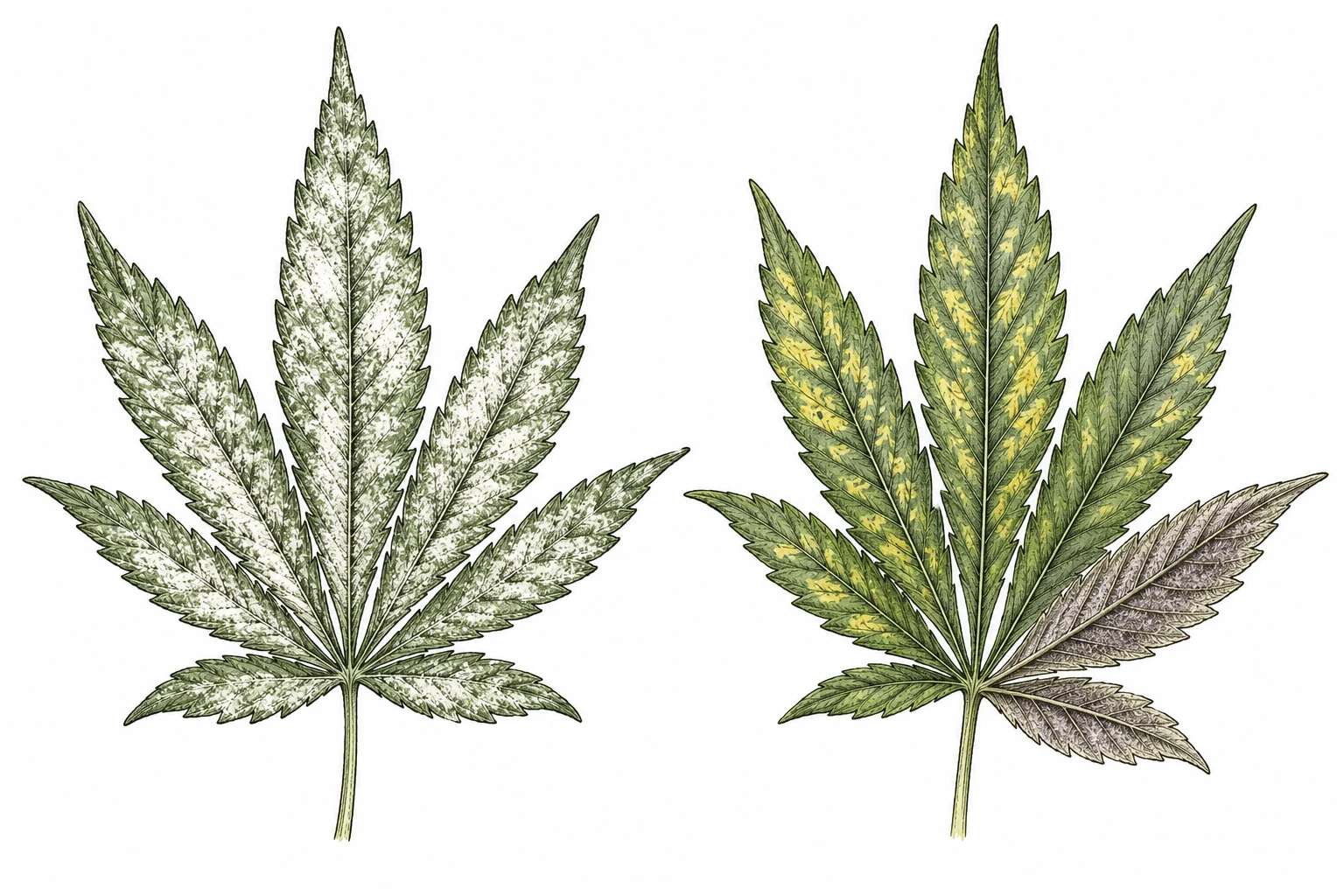 Echter Mehltau und Falscher Mehltau bei Cannabis im direkten Vergleich