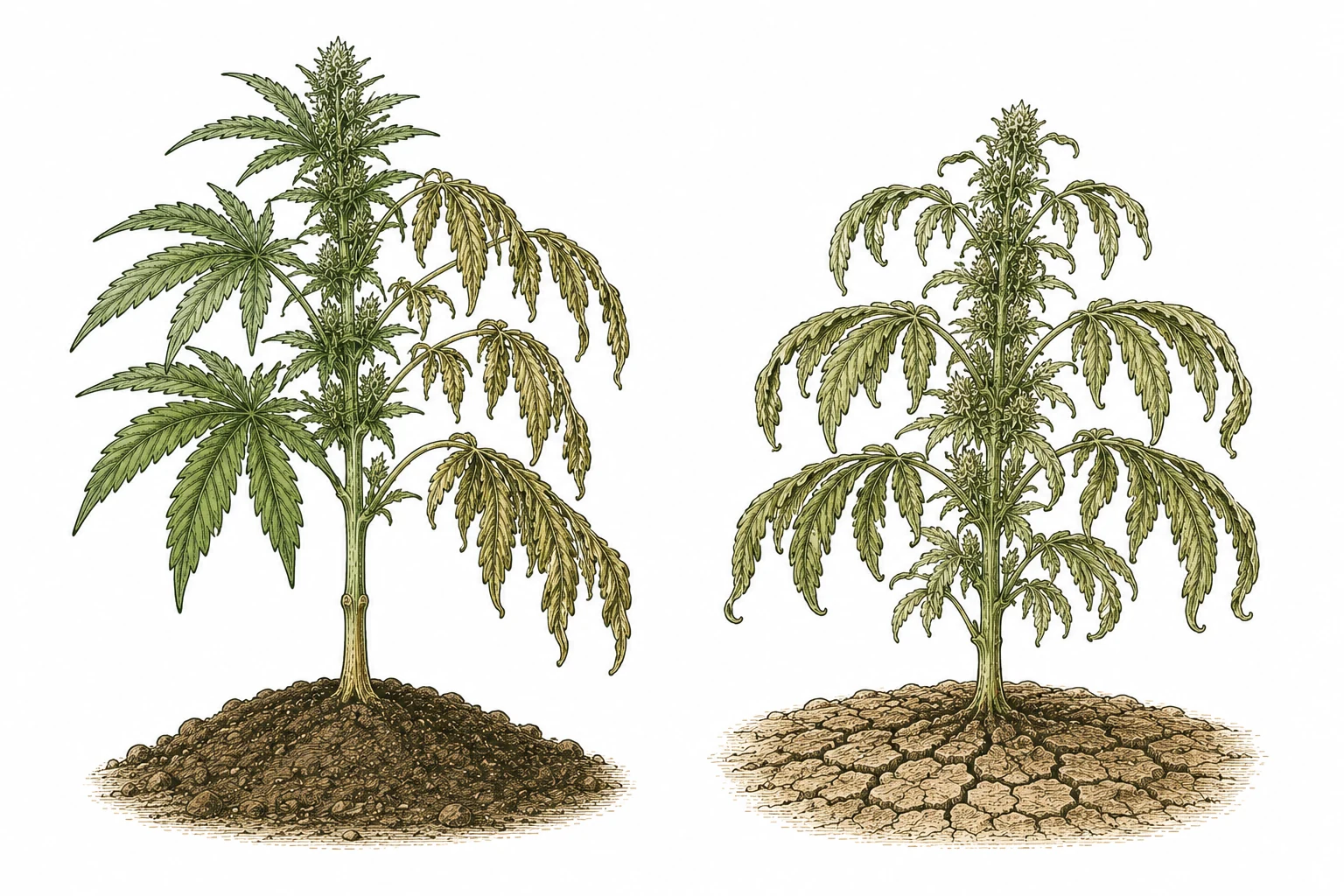 Fusarium-Welke im Vergleich zu klassischem Wassermangel bei Cannabis
