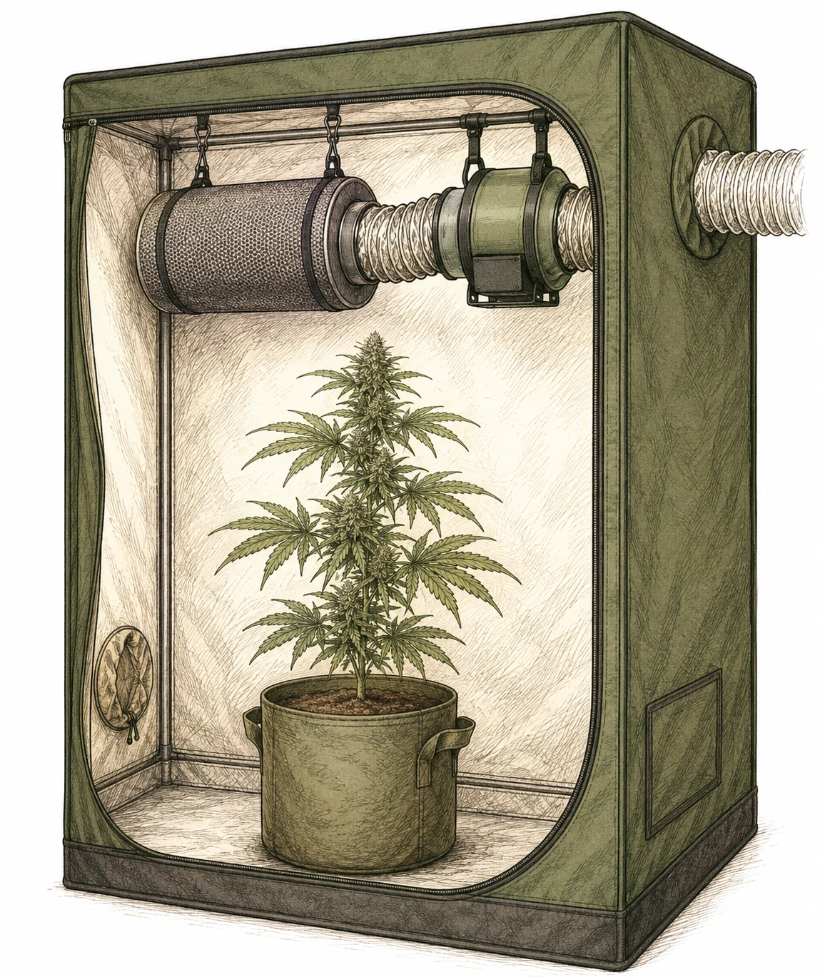 Aktivkohlefilter und Abluftventilator im Growzelt beim Growbox einrichten