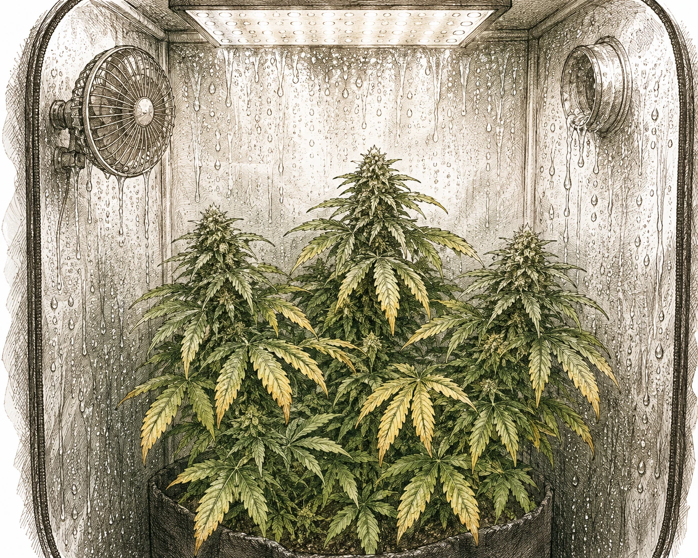 Cannabis Belüftung Growbox – Kondenswasser durch zu hohe Luftfeuchtigkeit