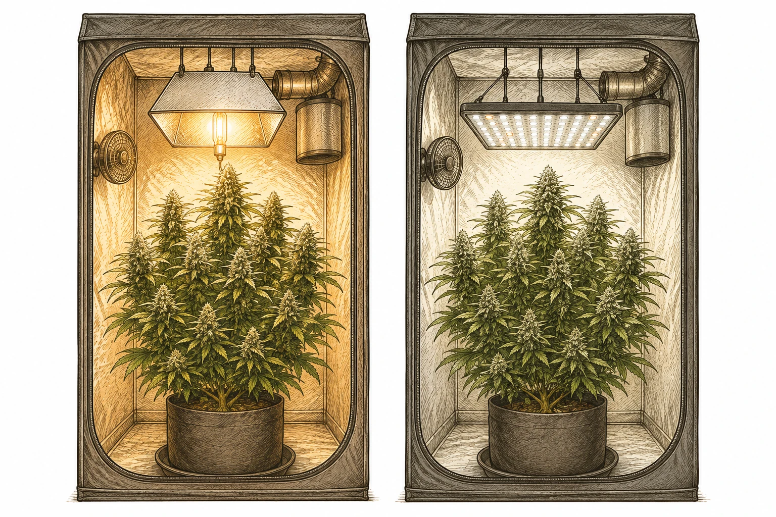 LED vs HPS Cannabis Grow – Ertragsvergleich im Growzelt
