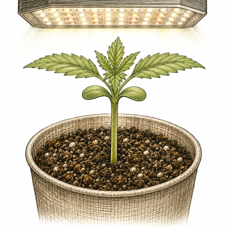 Cannabis Keimling gesund kräftiger Stängel LED