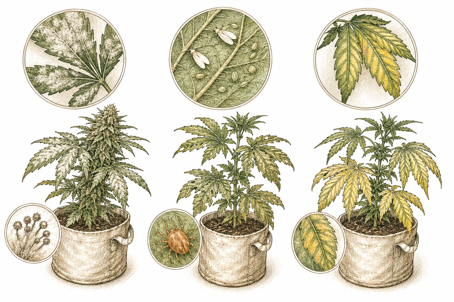 Cannabis Krankheiten Übersicht: Pilze, Schädlinge, Nährstoffmangel