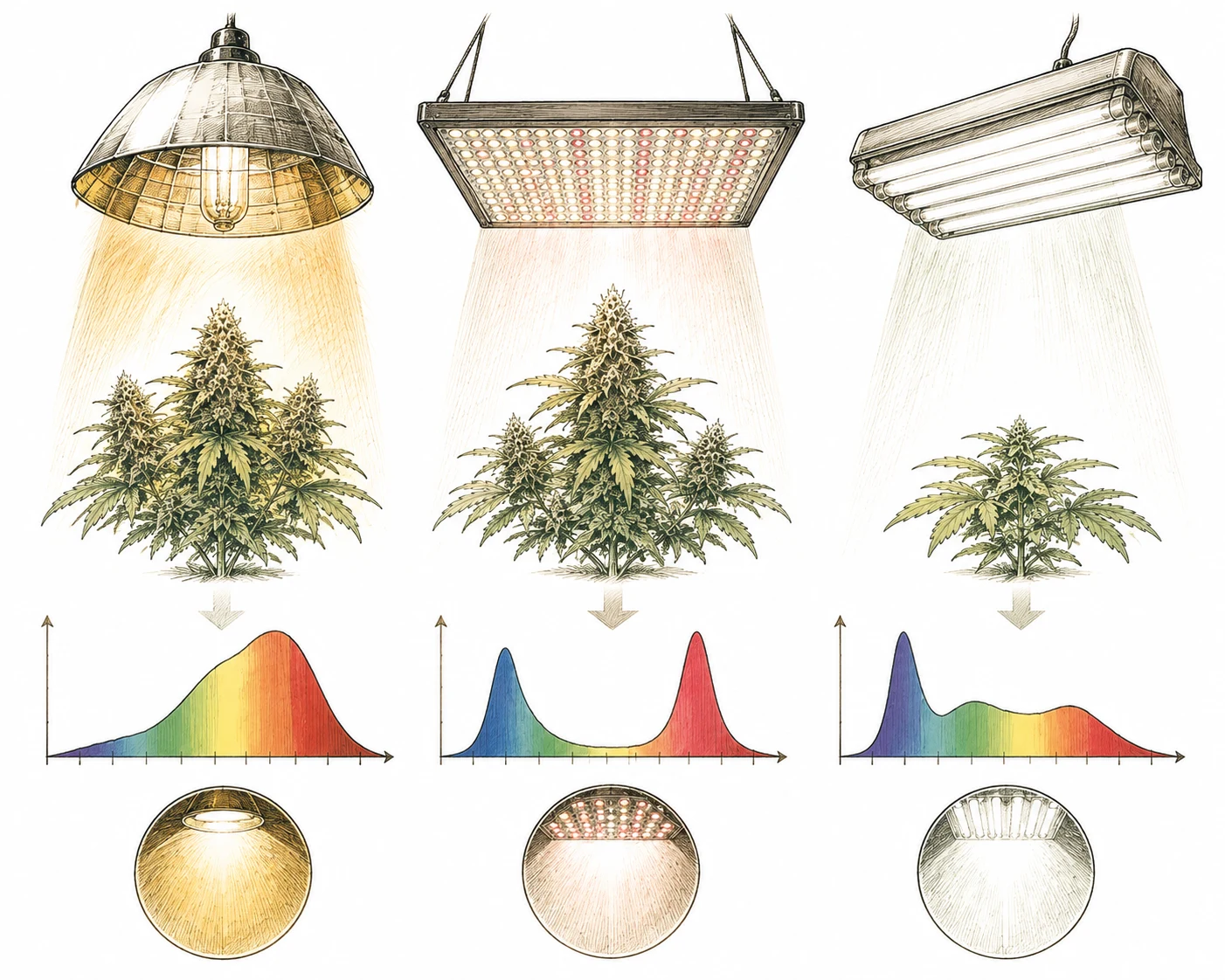 Lichtquellen Vergleich: HPS, LED und Leuchtstofflampe