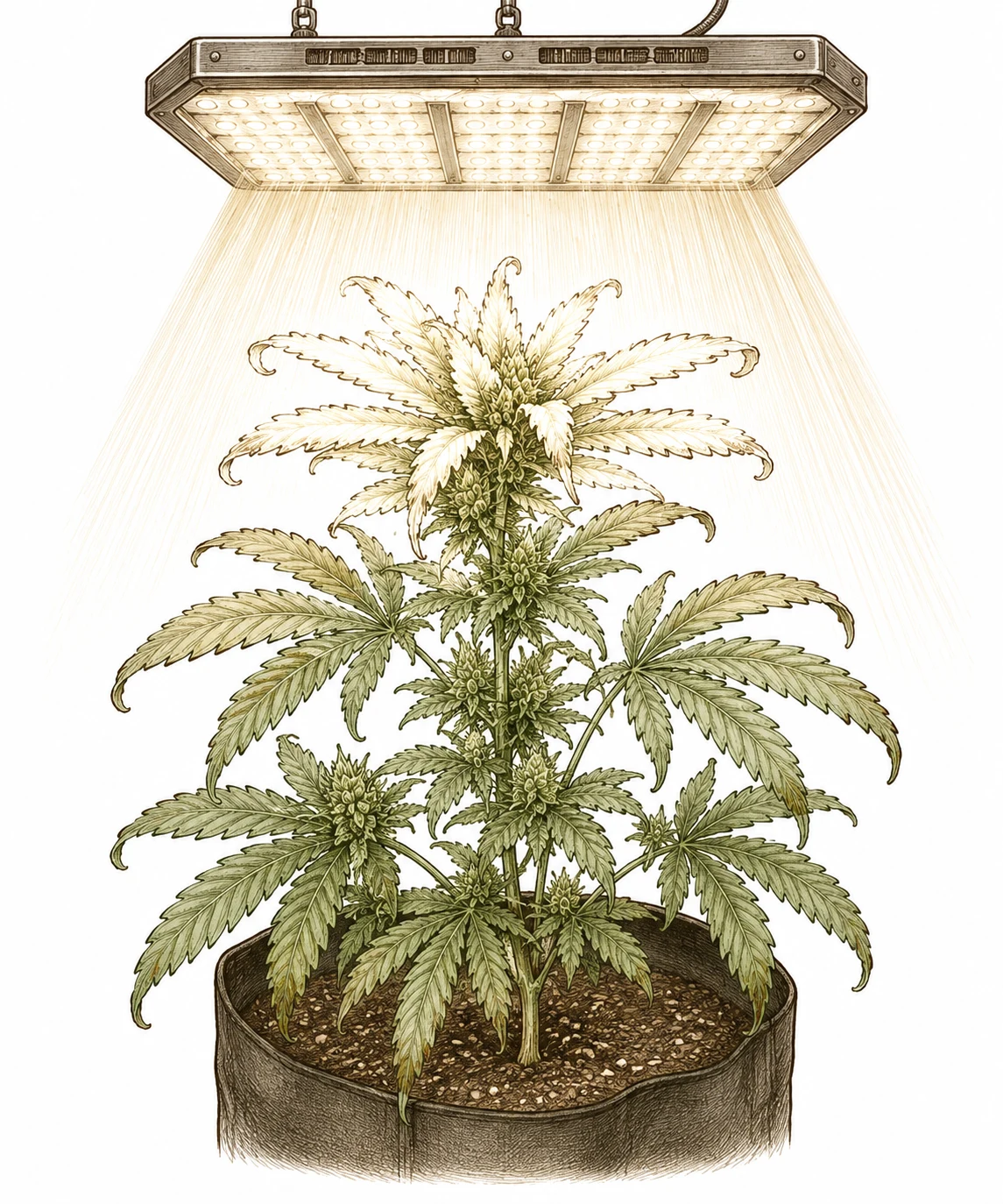 Cannabis Lichtstress durch zu nah positionierte LED-Lampe