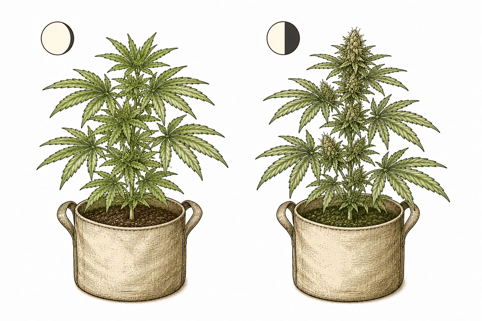 Autoflower und photoperiodische Cannabis-Sorte im Vergleich unter Lichtzyklen