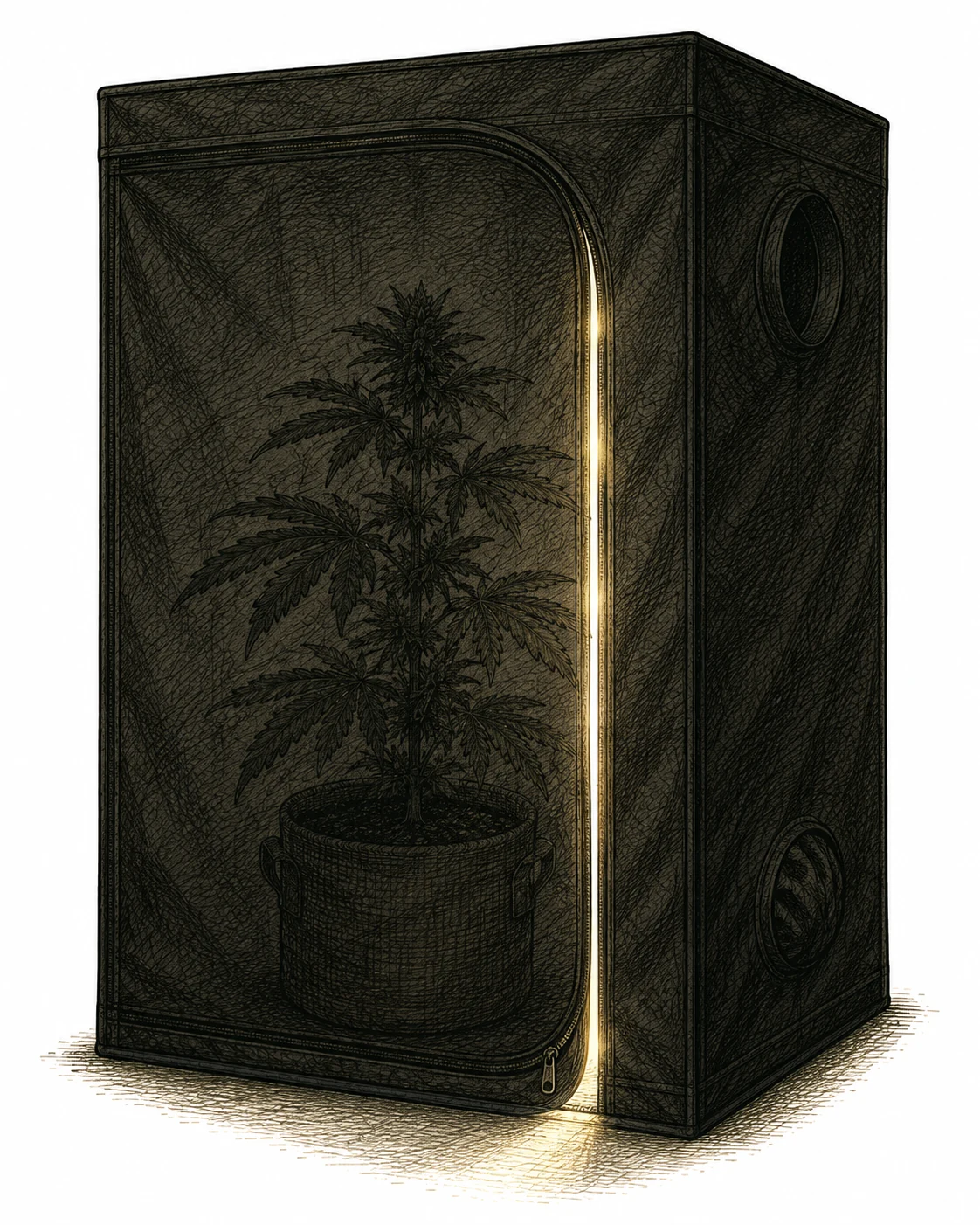 Lichtritze an einer Growbox-Tuer waehrend der Dunkelphase gefaehrdet den Lichtzyklus