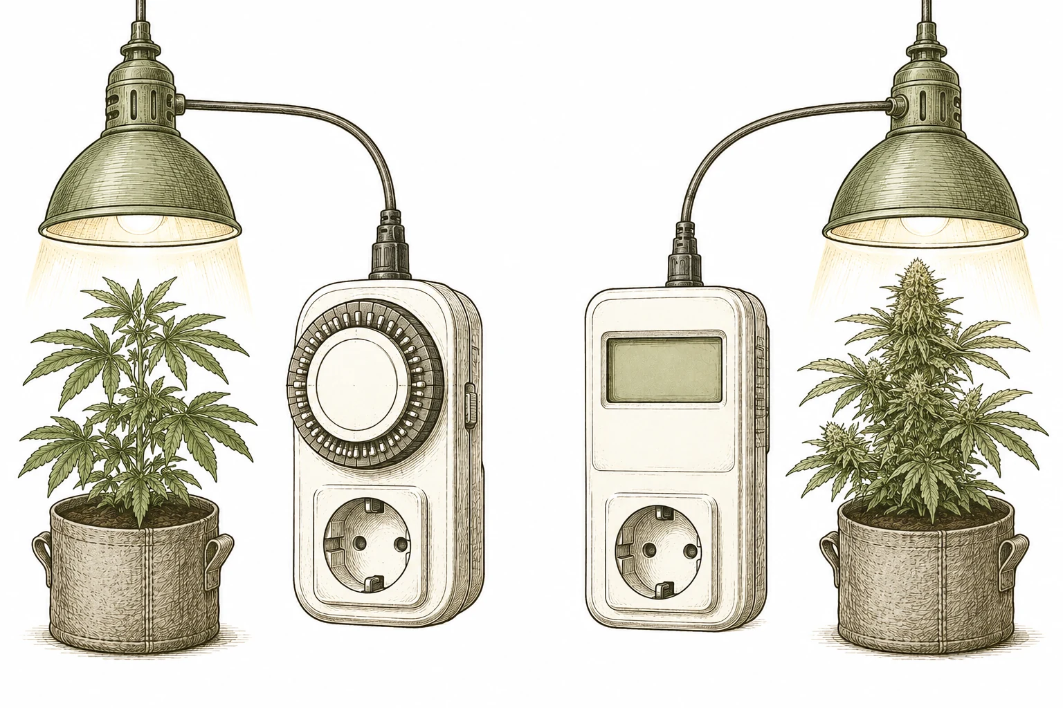 Mechanischer und digitaler Timer fuer Lichtzyklen im Cannabis Grow im Vergleich