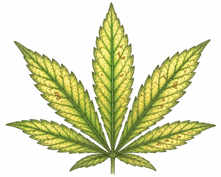 Manganmangel Cannabis – intervenale Chlorose mit Nekrose-Punkten