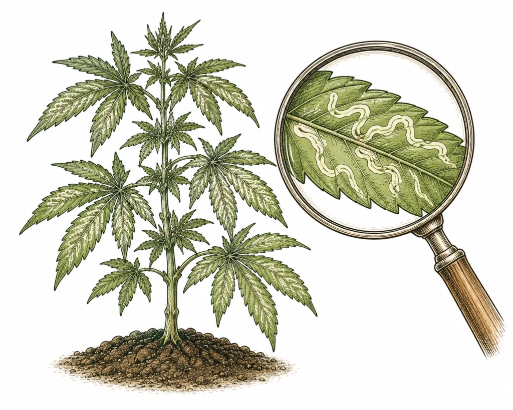 Minierfliegen Cannabis Blaetter
