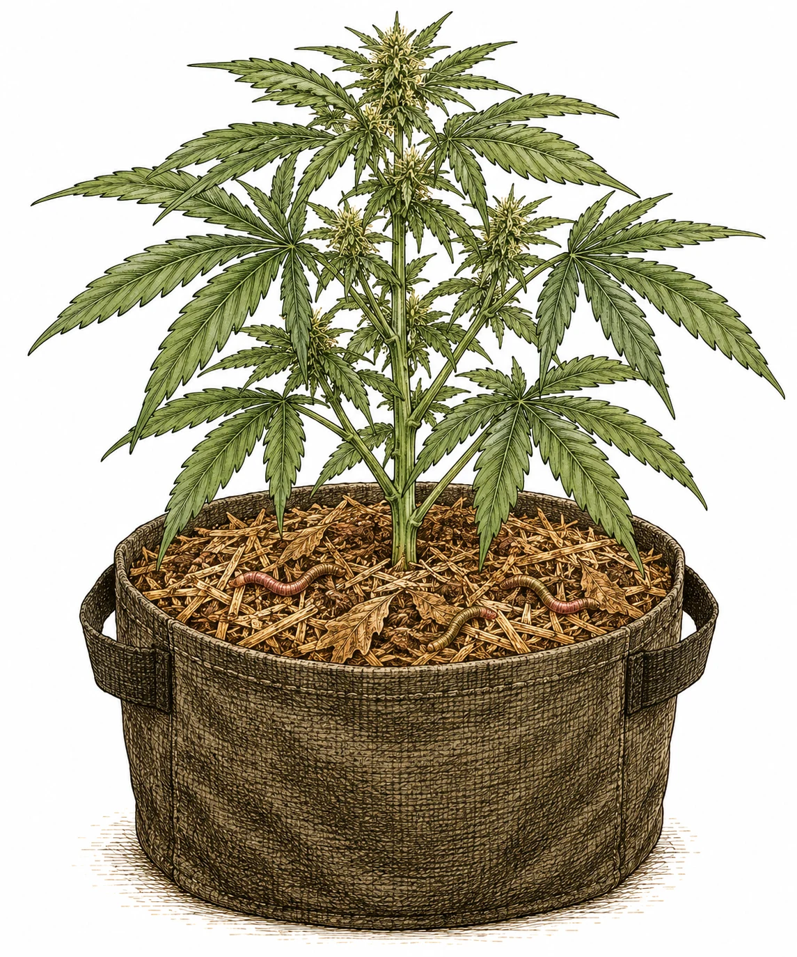 No-Till Cannabis Anbau im Fabric Pot mit Regenwürmern