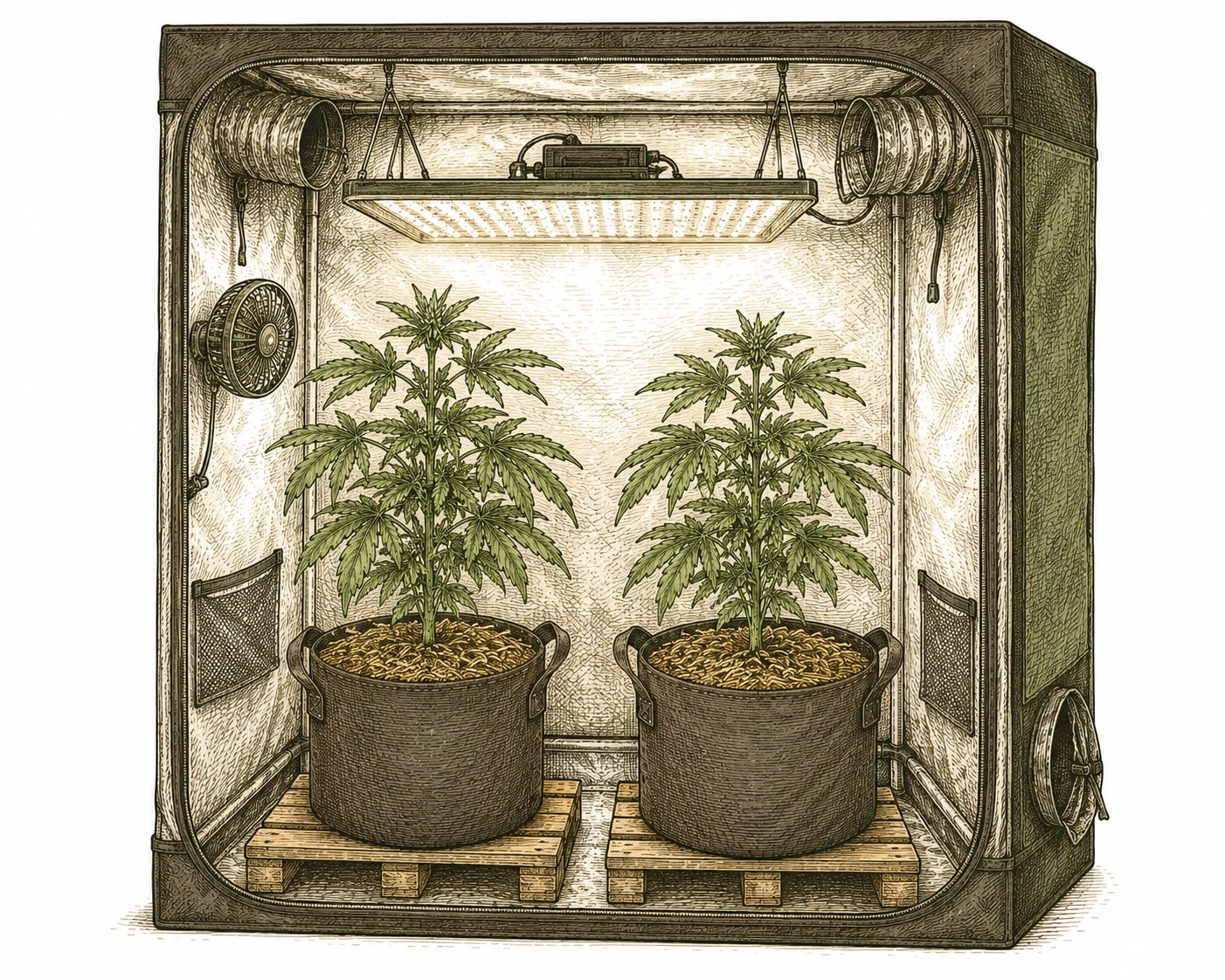 Indoor Growzelt mit organischem Cannabis Anbau Setup