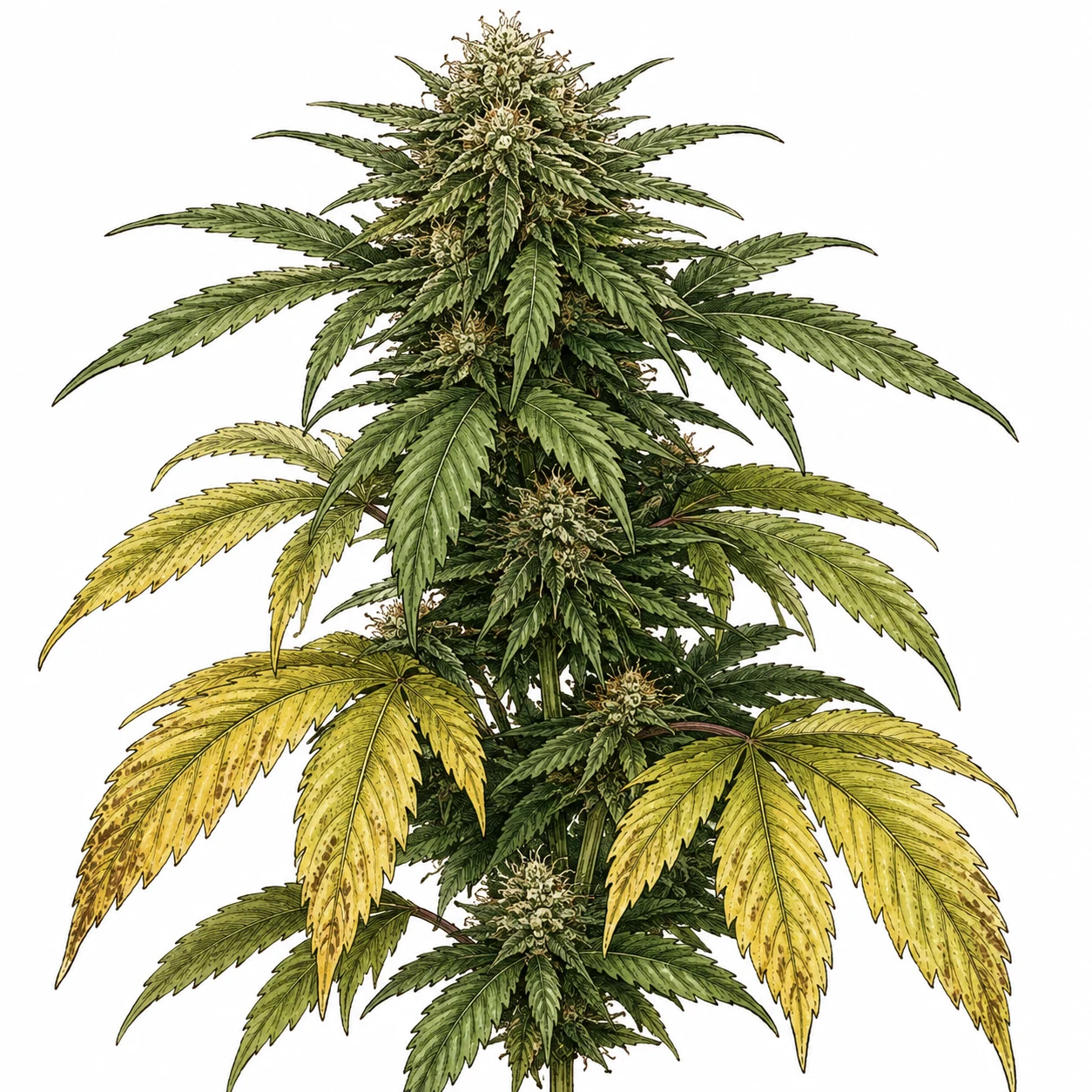 Leichter Stickstoffmangel bei Cannabis in der Blütephase
