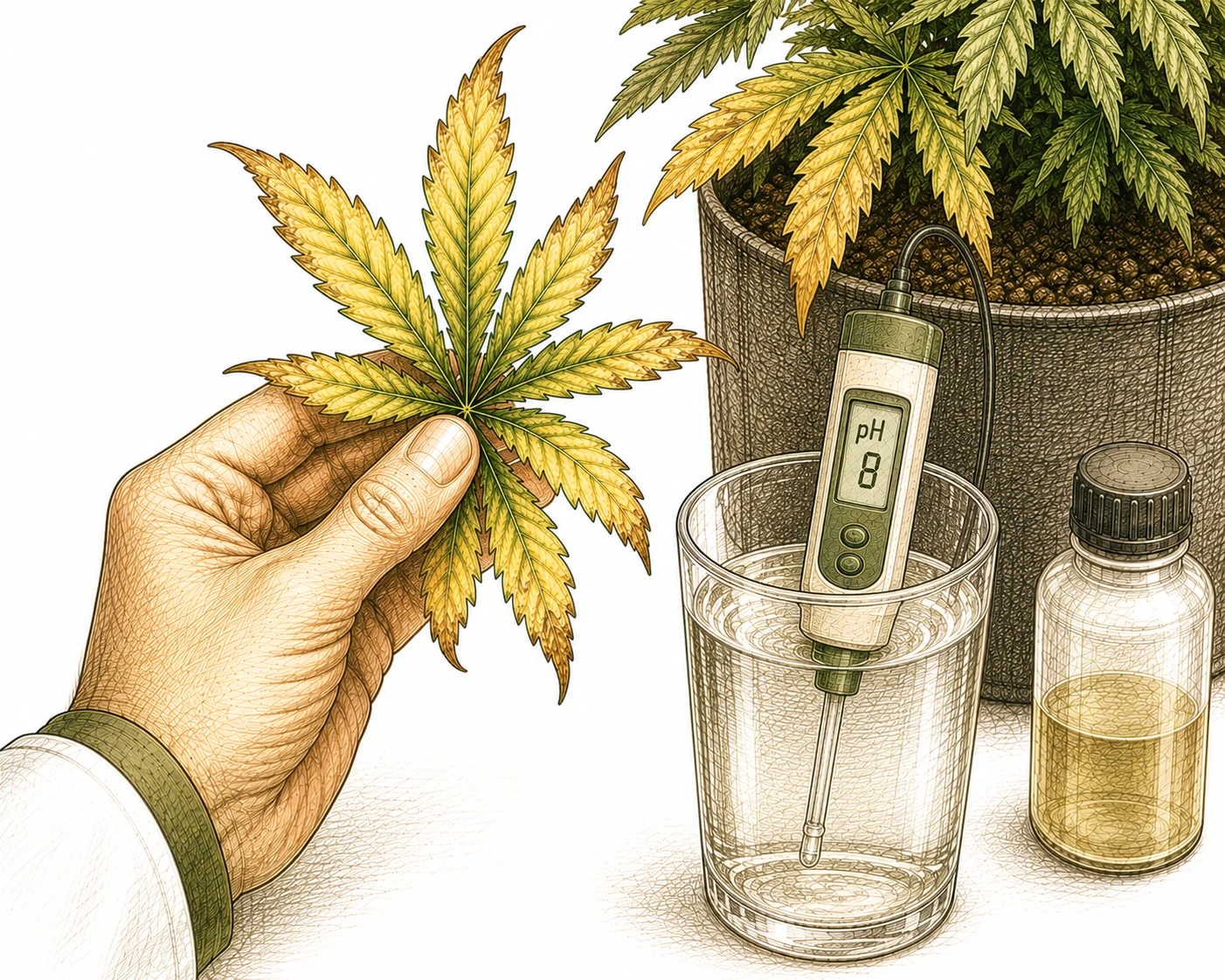 pH-Lockout bei Cannabis mit vergilbten Blättern