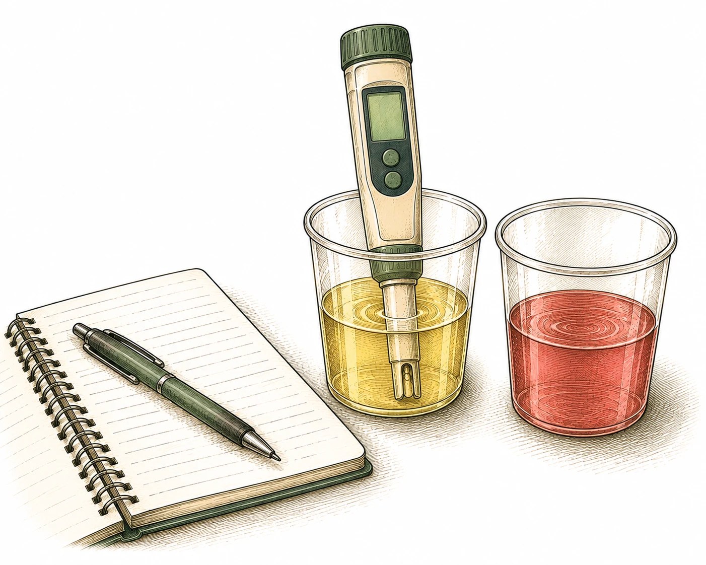 Cannabis pH Meter Kalibrierung mit Pufferlösung pH 4 und pH 7