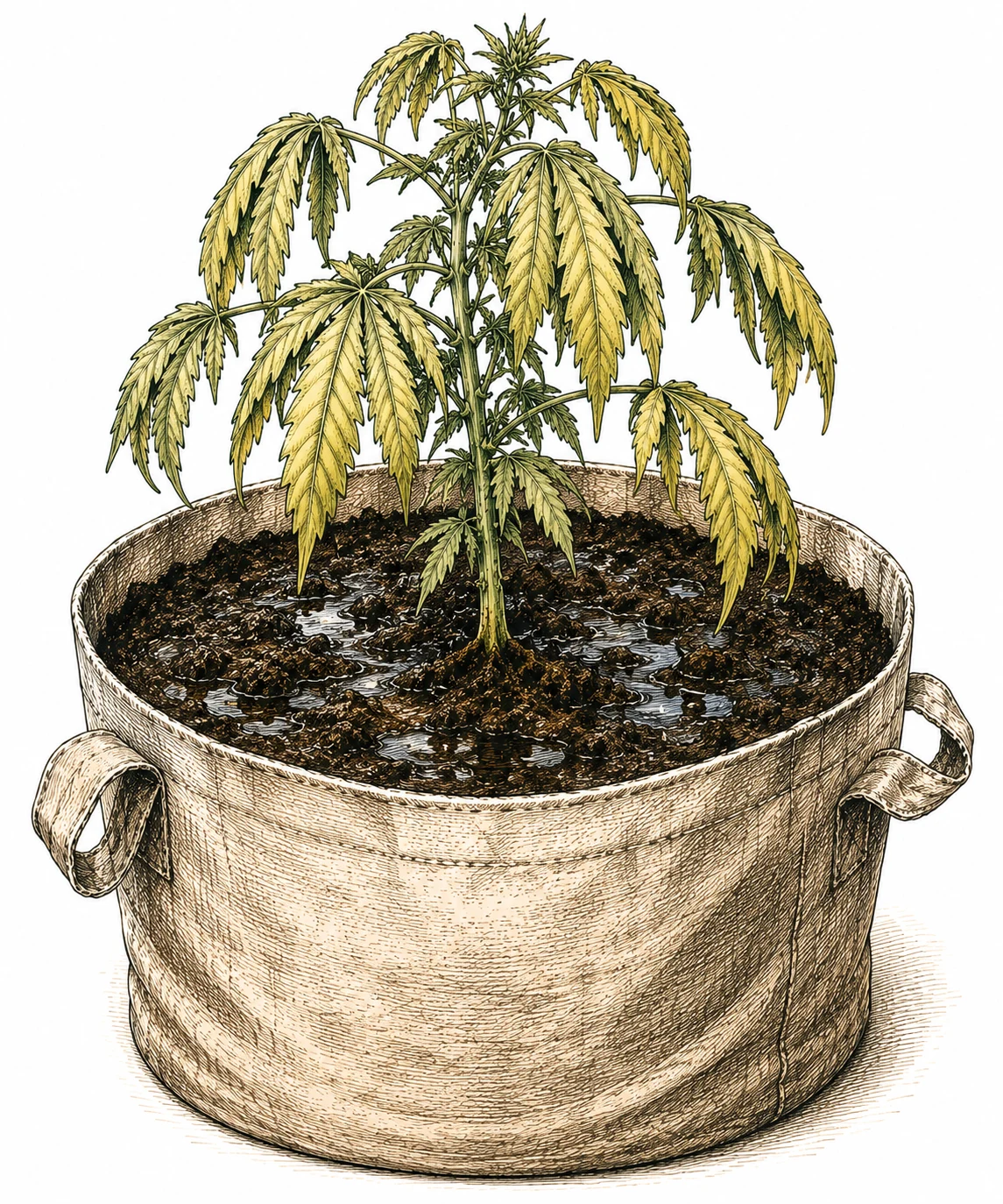 Cannabis Überwässerung durch zu großen Topf
