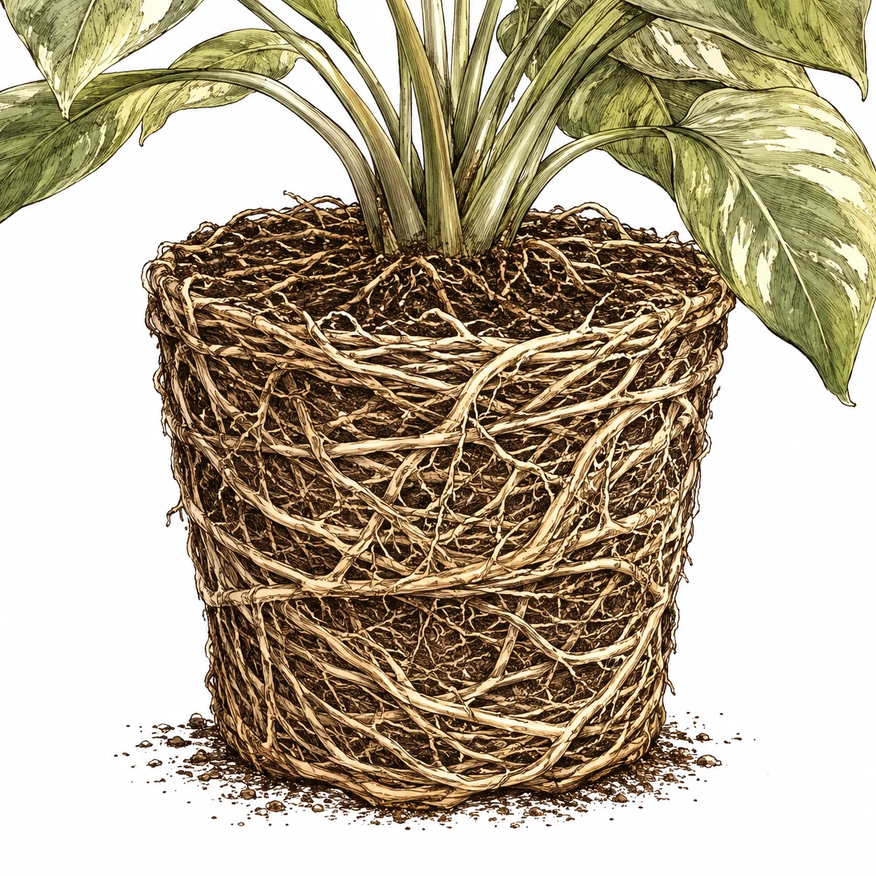 Rootbound Cannabis Wurzelballen im Terracotta-Topf
