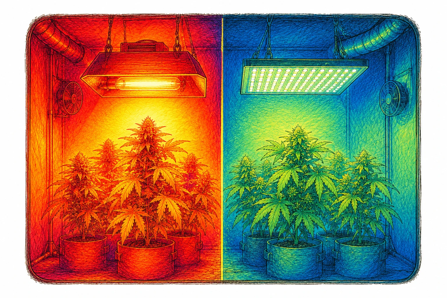 LED vs HPS Cannabis Grow – Wärmeentwicklung im Growroom