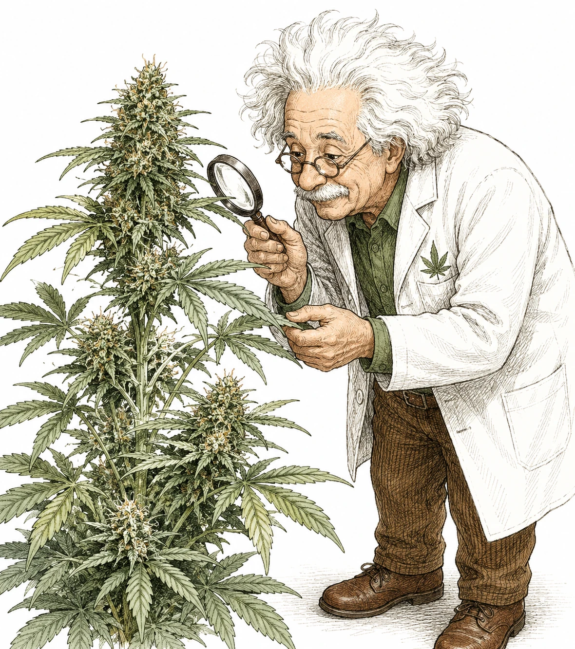 Weiße Fliege Cannabis in der Blütephase – Inspektion mit Lupe