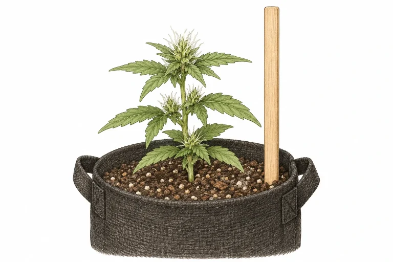 Autoflower blüht zu früh: weiße Blütenstempel an einer nur wenige Zentimeter hohen Pflanze